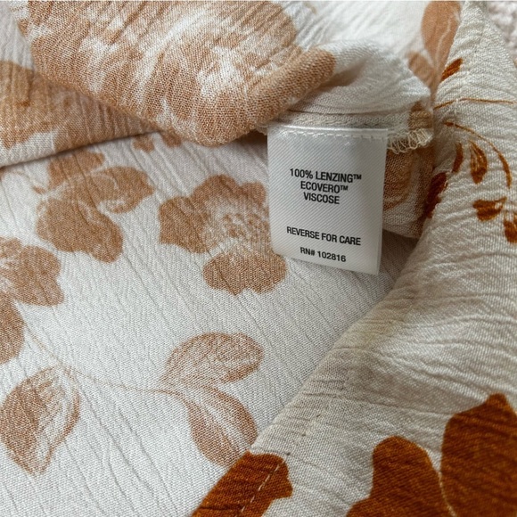 Garnet Hill Orange Cream Floral Button Up Blouse Size Small Fall Autumn - Picture 4 of 13